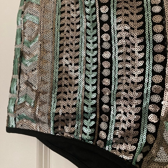silver, teal, & black, matte-sequin, booty shorts - Picture 3 of 4